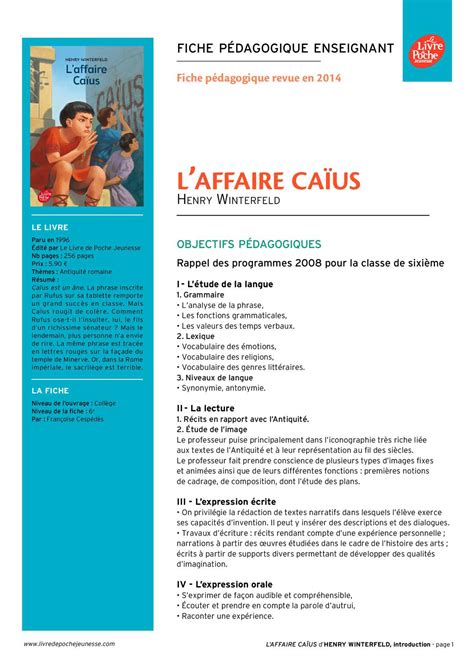 Resume L Affaire Caius Par Chapitre Calaméo - Affaire caius - ressource pédagogique